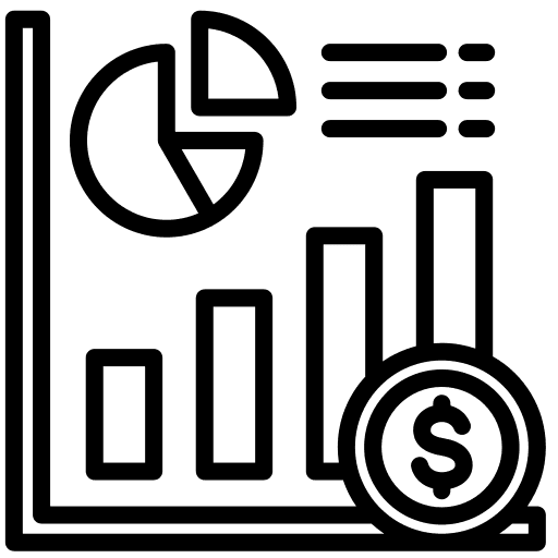 Graph showing financial data with bars and pie chart elements.