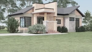 Contemporary house exterior with lush greenery.