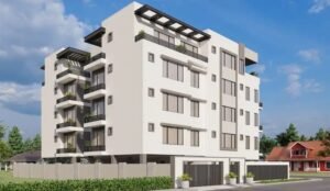 Contemporary apartment building with modern architecture.