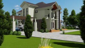 A modern house with lush gardens and sleek design.