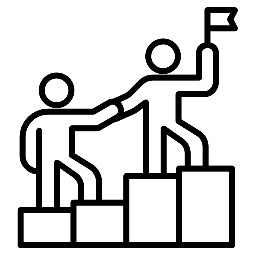 Two people helping each other to reach a goal.