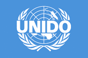 UNIDO logo featuring a globe and olive branches.