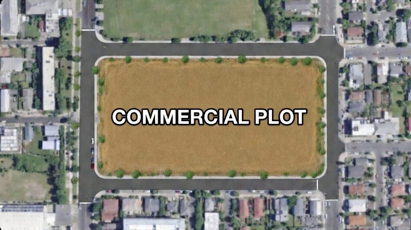 Aerial view of a commercial plot of land.