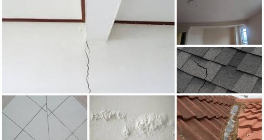 Cracks In Walls And Roofs Visible cracks and damage on walls and roofs.