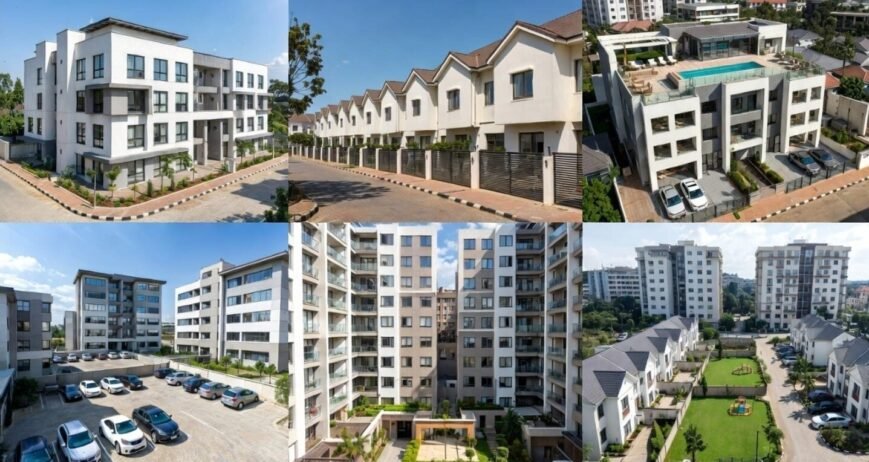 Modern Housing Complex Aerial view of modern housing and apartment buildings.