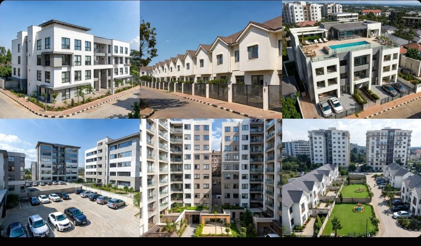 Aerial view of modern housing and apartment buildings.