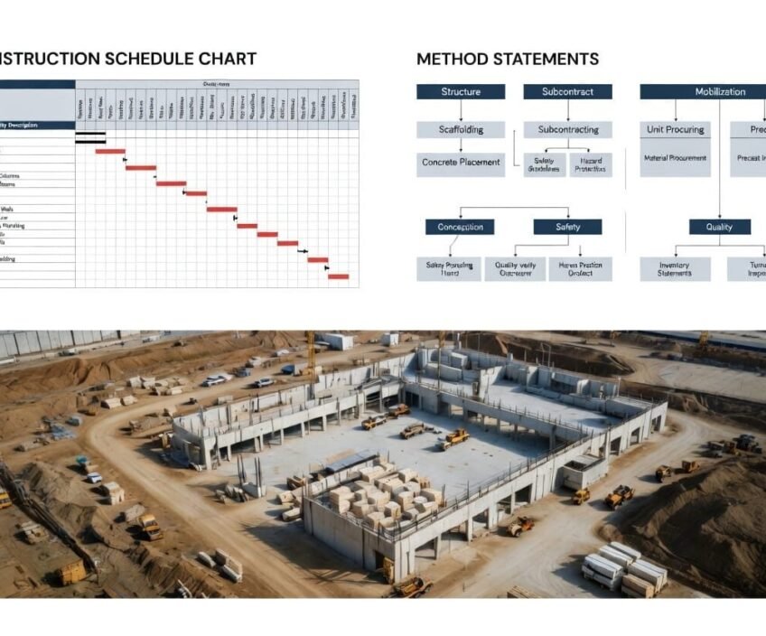 Construction schedule chart and method statements on site.