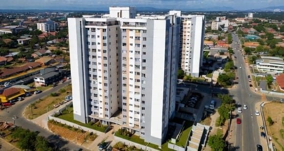 Modern Apartment Building Aerial view of a modern apartment building in an urban area.