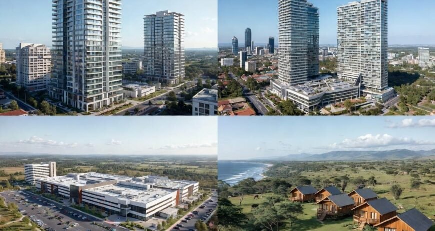 Modern Buildings And Nature Aerial view of modern buildings and natural landscape.