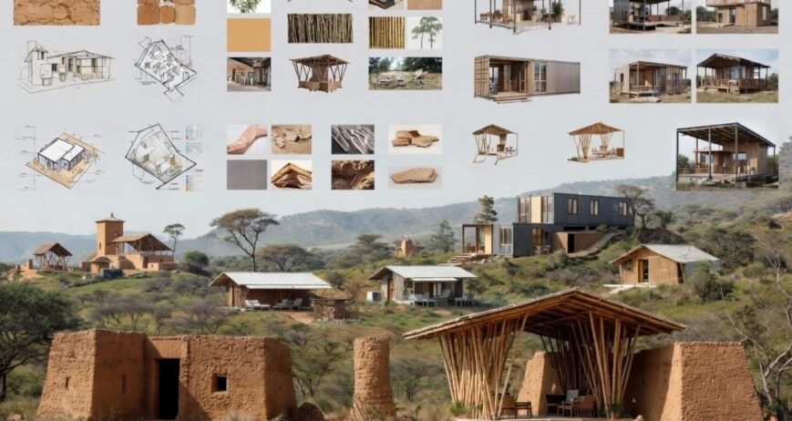 Modern Architecture Designs Collection of modern architectural designs in a natural setting.
