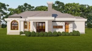 Stylish modern house with neat landscaping and greenery.