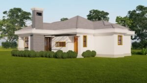 Contemporary house exterior with landscaped garden.