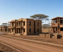 Alternative building technology projects in Kenya showcased in rural setting.