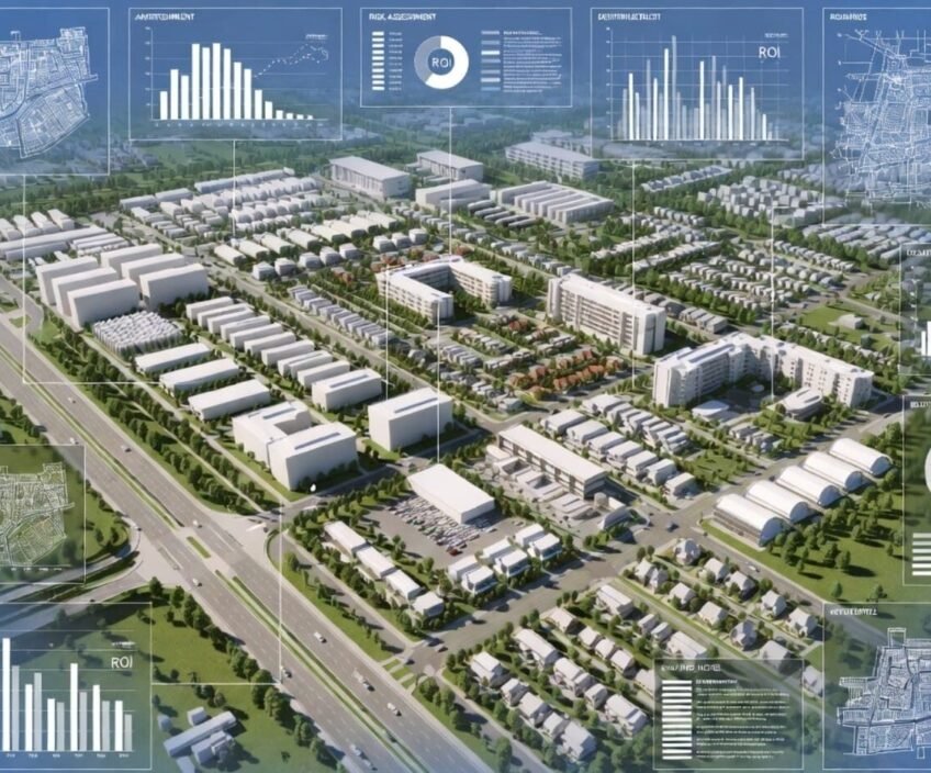 Aerial view of a modern urban development plan.