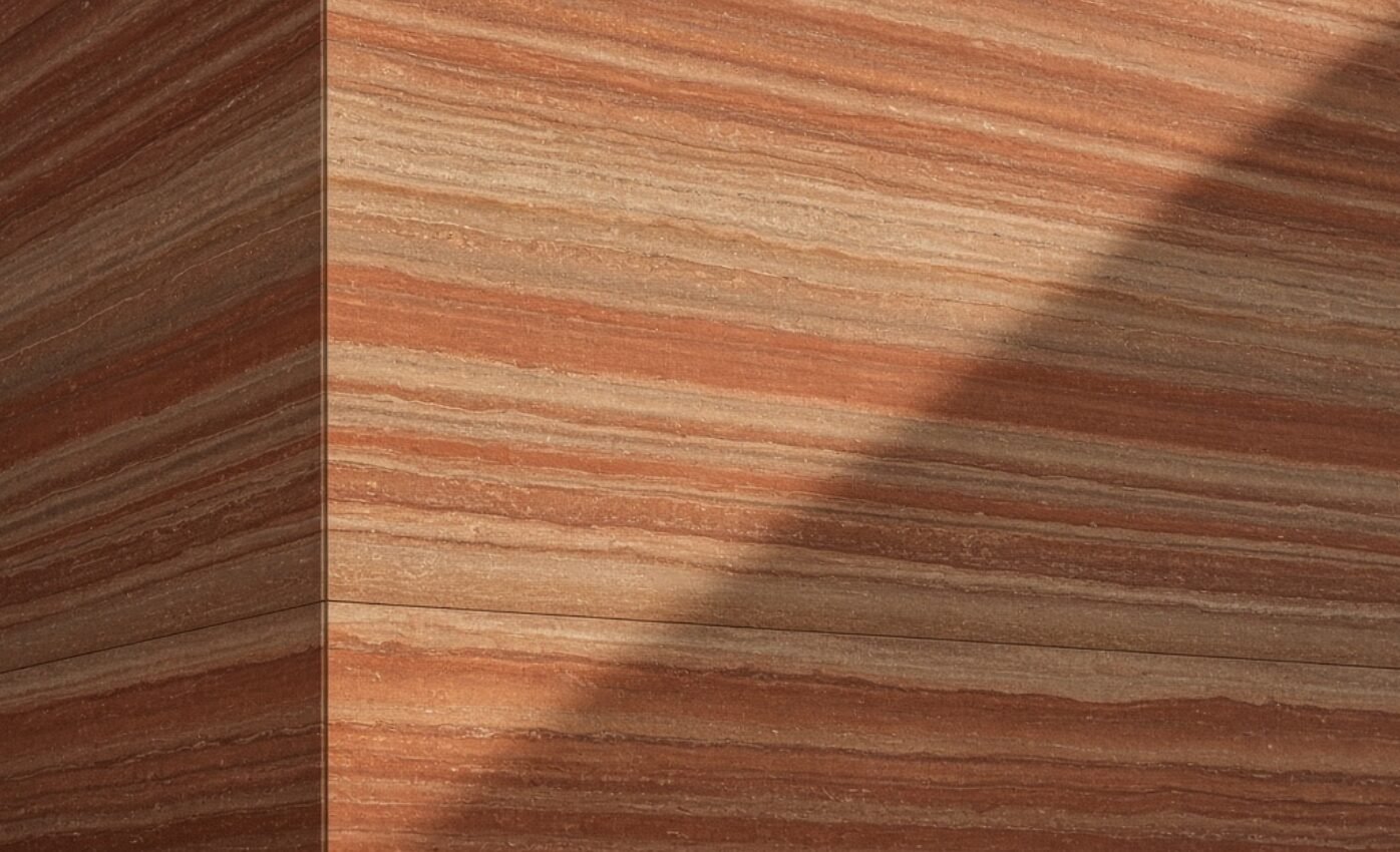Close-up of a textured stone surface with layered patterns.